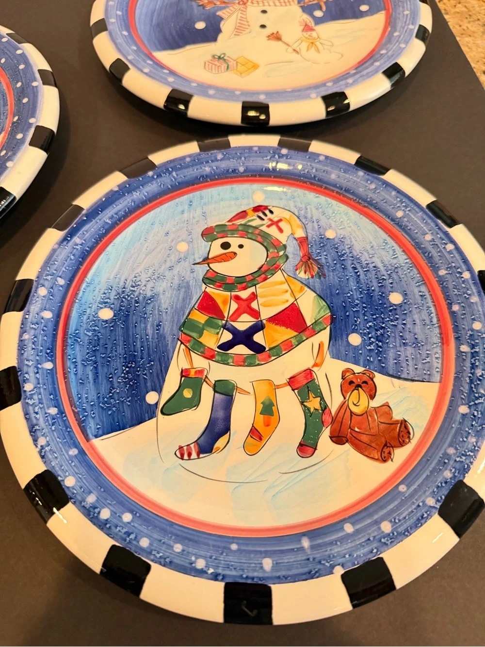 NIB Vintage JCPenney Winter Leslie Beck Snowman Dessert Salad Plates Set of 4